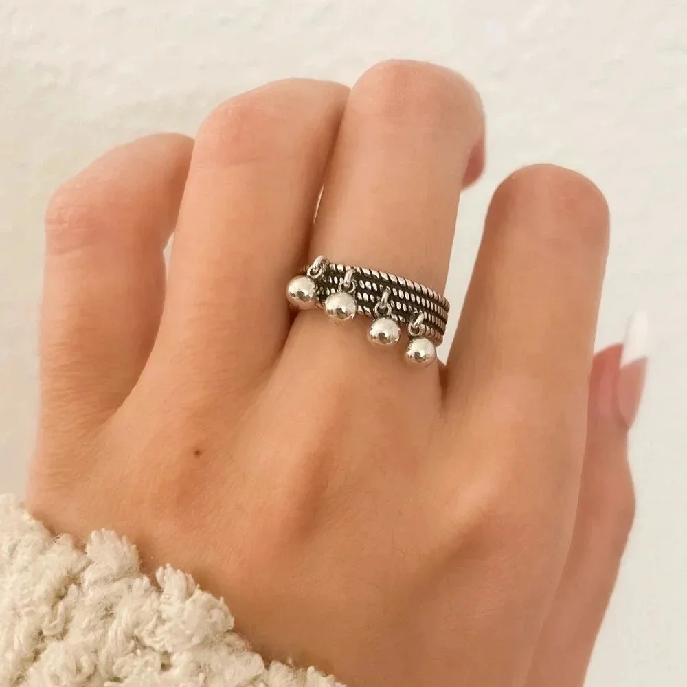 Handcrafted Silver Boho Bead Stack Ring